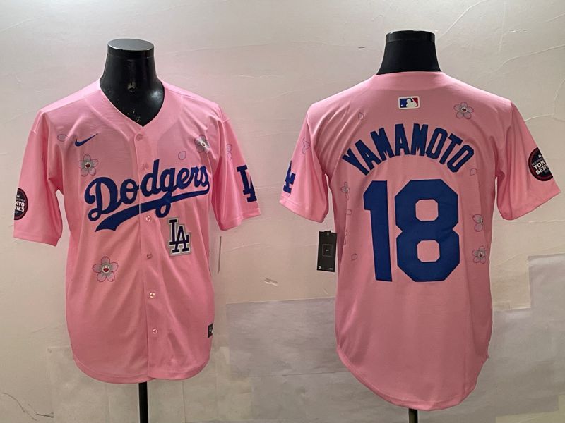 Men Los Angeles Dodgers #18 Yamamoto Pink Sakura Edition 2025 Nike MLB Jersey style 10->los angeles dodgers->MLB Jersey